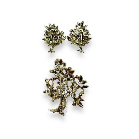 Dodds Gold Tone Blue Red Yellow Crystal Tree Brooch Clip On Earring Set Vintage - Picture 3 of 11